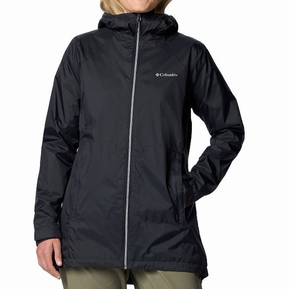 NWT Columbia Women's Black Switchback II lined long rain jacket. Size L. Black